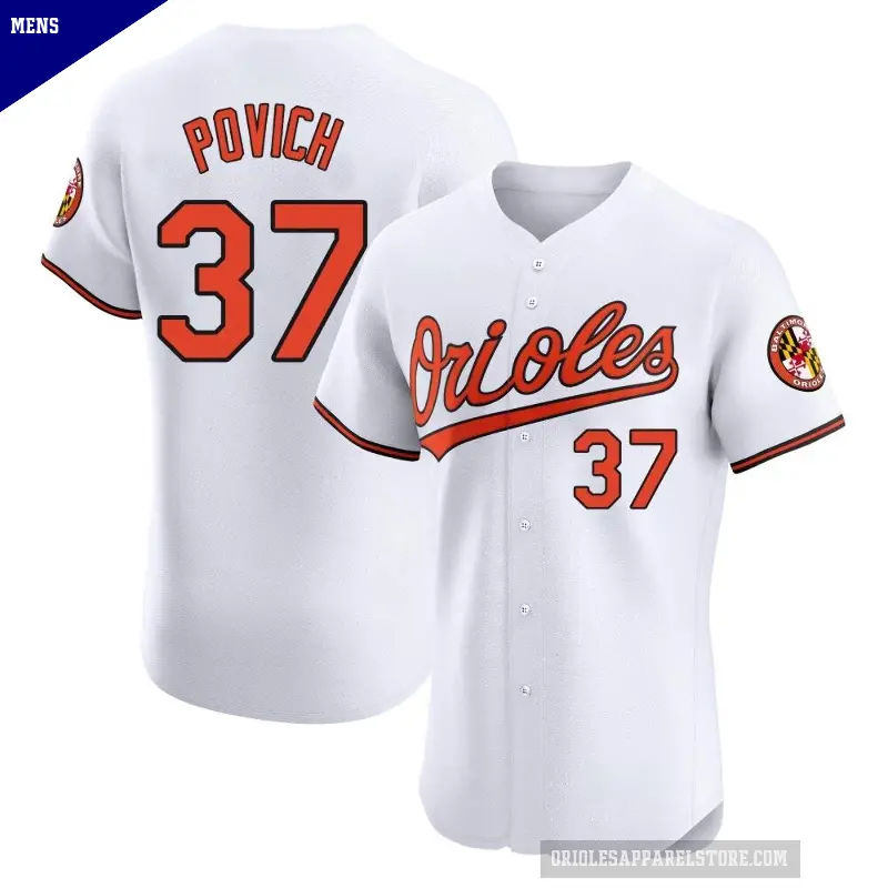 Men's No.37 Cade Povich Baltimore Orioles White Elite Home Jersey