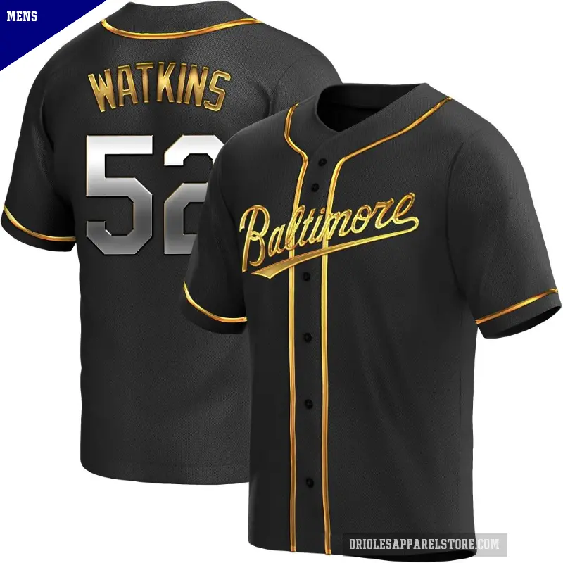 Men's No.52 Spenser Watkins Baltimore Orioles Gold Replica Black en Alternate Jersey