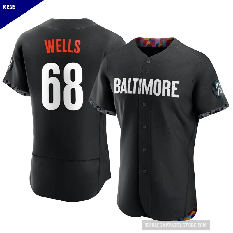 Men's No.68 Tyler Wells Baltimore Orioles Black Authentic 2023 City Connect Jersey