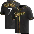 Men's No.7 Mark Belanger Baltimore Orioles Gold Replica Black en Alternate Jersey