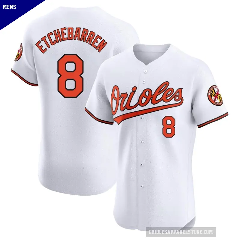 Men's No.8 Andy Etchebarren Baltimore Orioles White Elite Home Jersey
