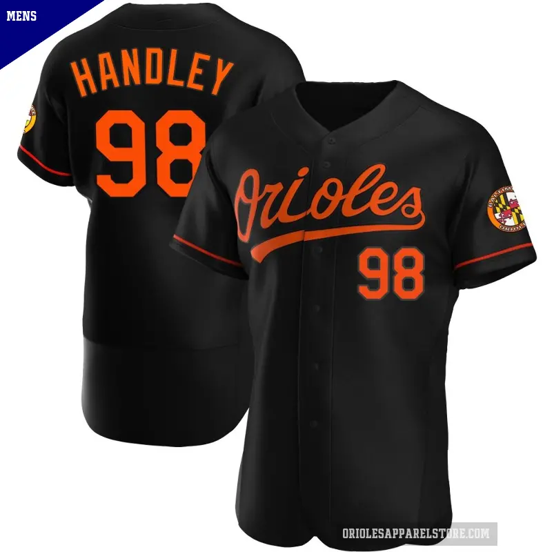 Men's No.98 Maverick Handley Baltimore Orioles Black Authentic Alternate Jersey