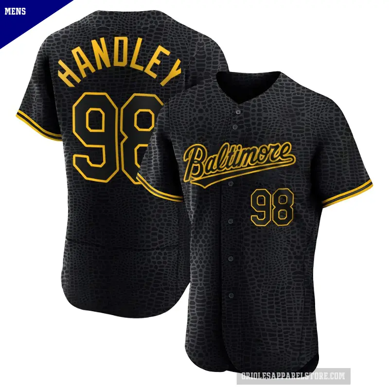 Men's No.98 Maverick Handley Baltimore Orioles Black Authentic Snake Skin City Jersey