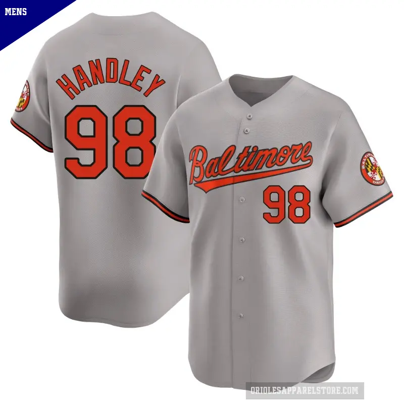 Men's No.98 Maverick Handley Baltimore Orioles Gray Limited Road Jersey