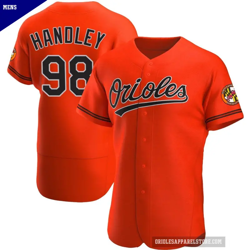Men's No.98 Maverick Handley Baltimore Orioles Orange Authentic Alternate Jersey