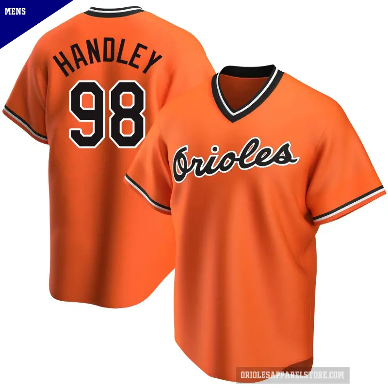 Men's No.98 Maverick Handley Baltimore Orioles Orange Replica Alternate Cooperstown Collection Jersey