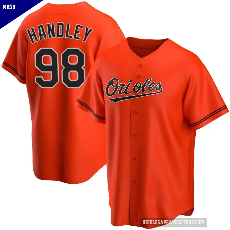 Men's No.98 Maverick Handley Baltimore Orioles Orange Replica Alternate Jersey