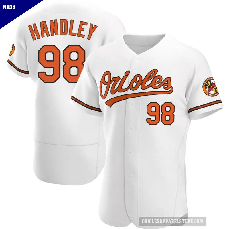 Men's No.98 Maverick Handley Baltimore Orioles White Authentic Home Jersey