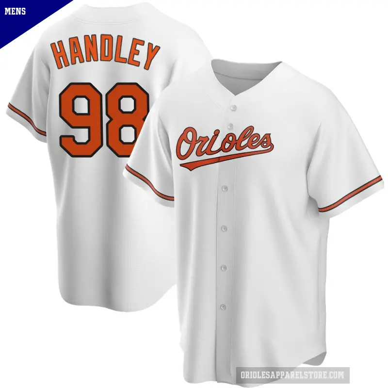 Men's No.98 Maverick Handley Baltimore Orioles White Replica Home Jersey