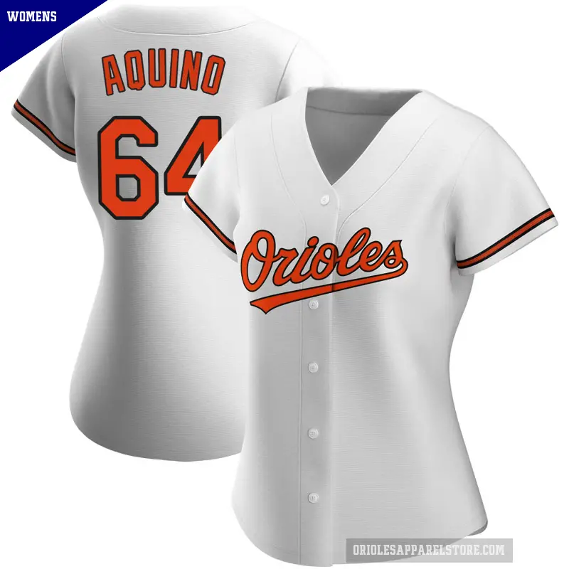 Women's No.64 Jayson Aquino Baltimore Orioles White Authentic Home Jersey