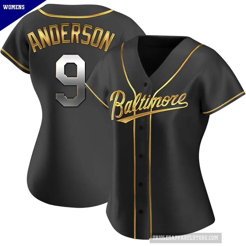 Women's No.9 Brady Anderson Baltimore Orioles Gold Replica Black en Alternate Jersey