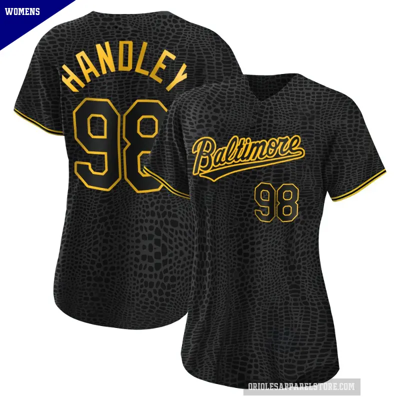 Women's No.98 Maverick Handley Baltimore Orioles Black Authentic Snake Skin City Jersey