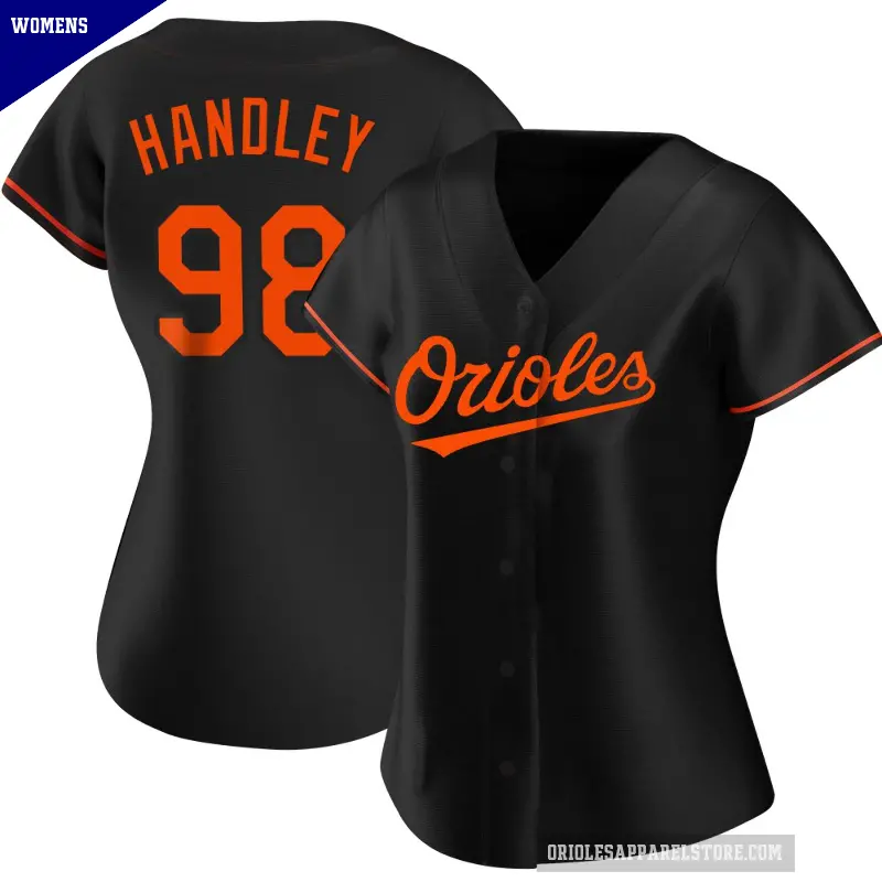 Women's No.98 Maverick Handley Baltimore Orioles Black Replica Alternate Jersey