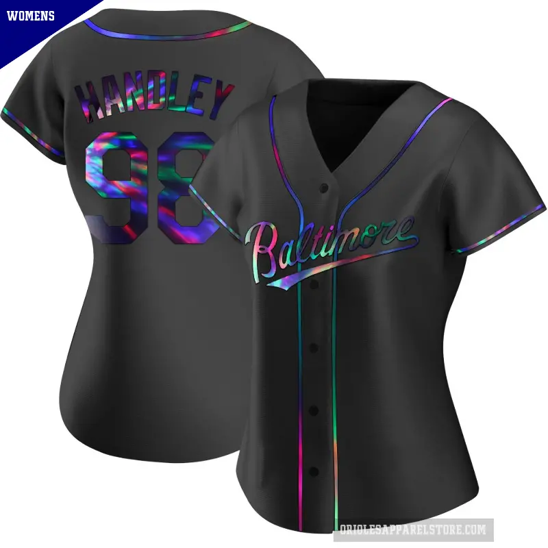 Women's No.98 Maverick Handley Baltimore Orioles Black Replica Holographic Alternate Jersey