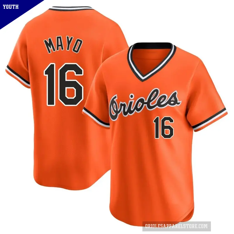 Youth No.16 Coby Mayo Baltimore Orioles Orange Limited Cooperstown Collection Jersey