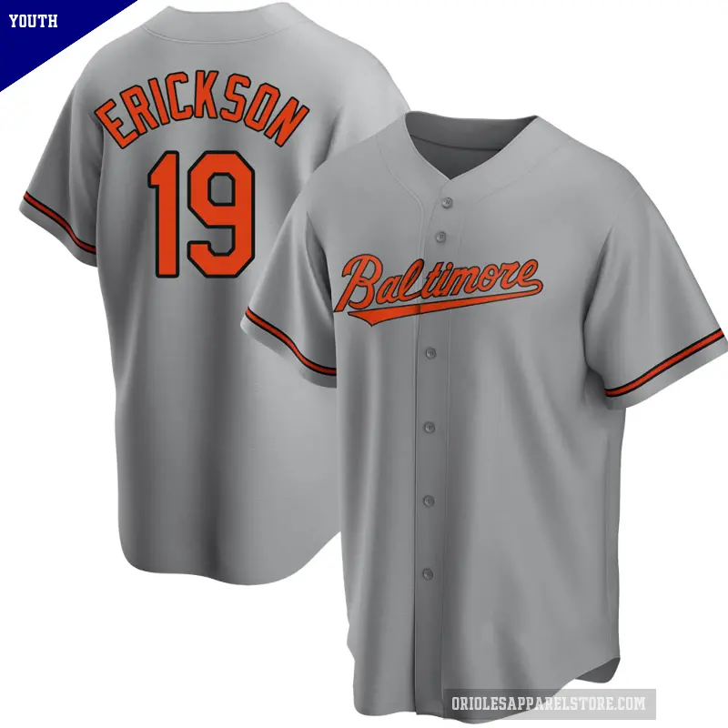 Youth No.19 Scott Erickson Baltimore Orioles Gray Replica Road Jersey