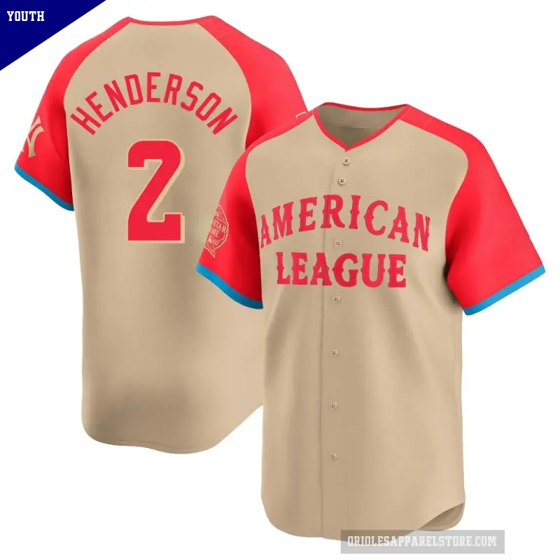 Youth No.2 Gunnar Henderson Baltimore Orioles Cream Limited American League 2024 All-Star Game Jersey