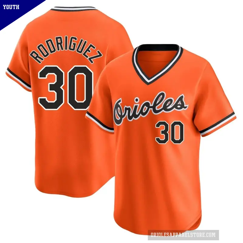 Youth No.30 Grayson Rodriguez Baltimore Orioles Orange Limited Cooperstown Collection Jersey