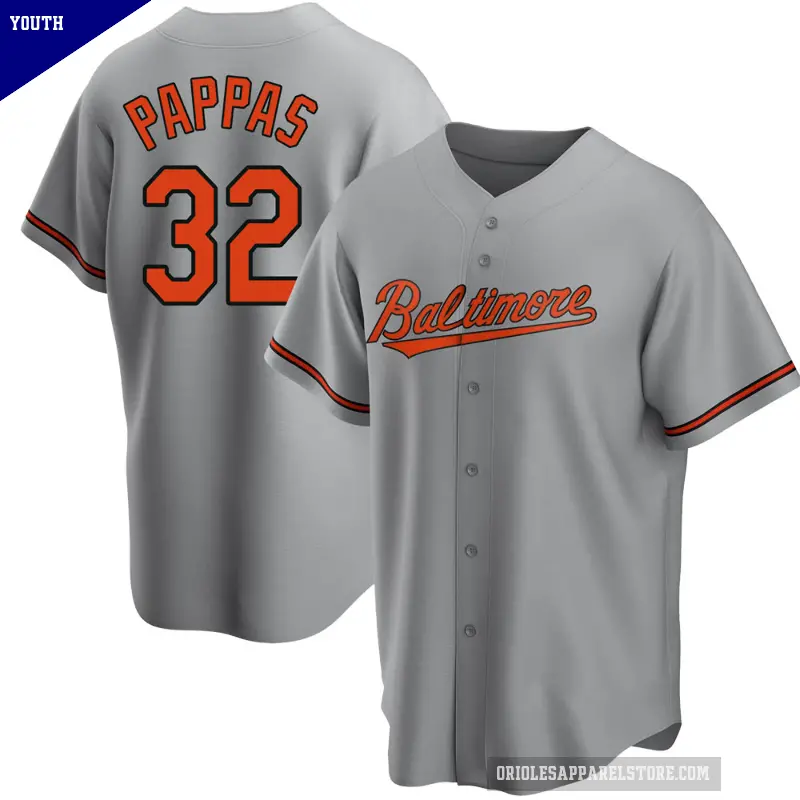 Youth No.32 Milt Pappas Baltimore Orioles Gray Replica Road Jersey