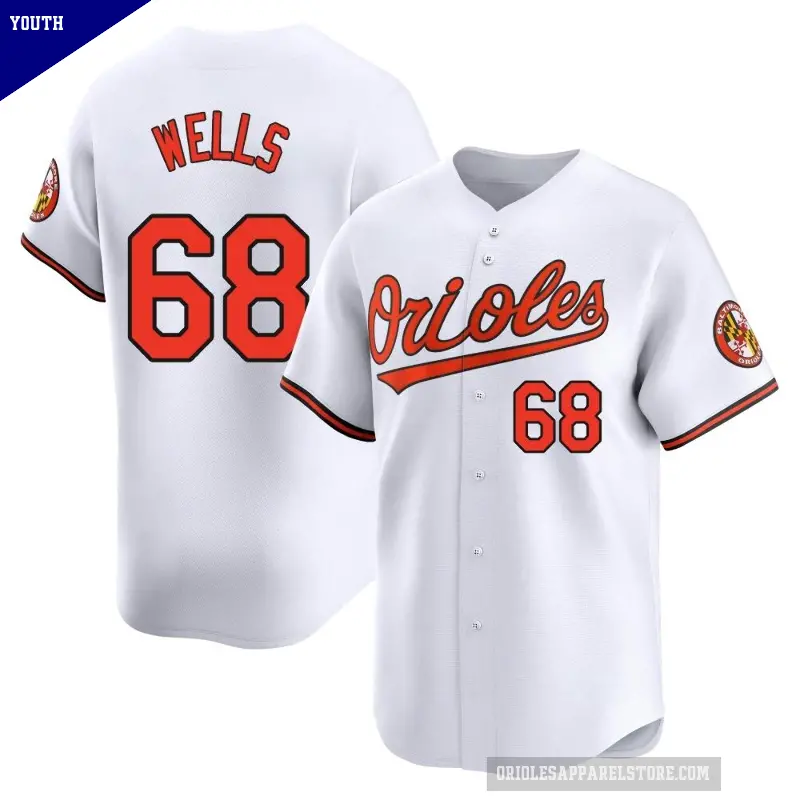 Youth No.68 Tyler Wells Baltimore Orioles White Limited Home Jersey