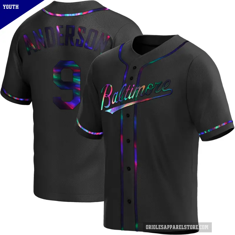 Youth No.9 Brady Anderson Baltimore Orioles Black Replica Holographic Alternate Jersey