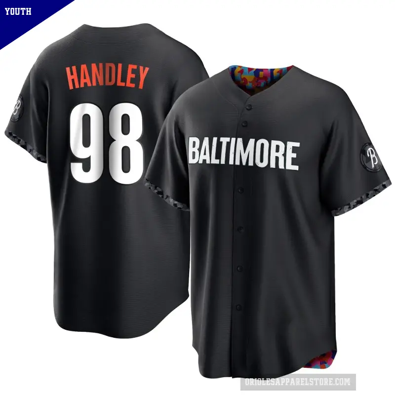 Youth No.98 Maverick Handley Baltimore Orioles Black Replica 2023 City Connect Jersey