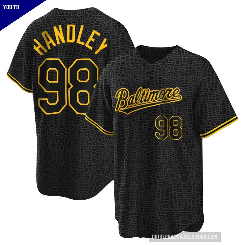 Youth No.98 Maverick Handley Baltimore Orioles Black Replica Snake Skin City Jersey