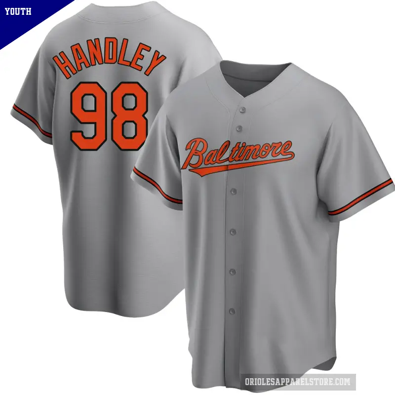 Youth No.98 Maverick Handley Baltimore Orioles Gray Replica Road Jersey